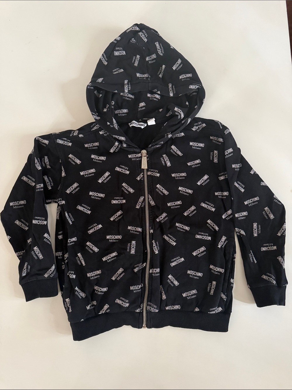 Moschino Kids Black All-Over Logo Zip Hoodie
